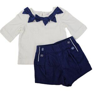 Baby 3-6M Nautical Sailor Boat Ship Cute Outfit 2PC White Navy Blue Shorts Shirt